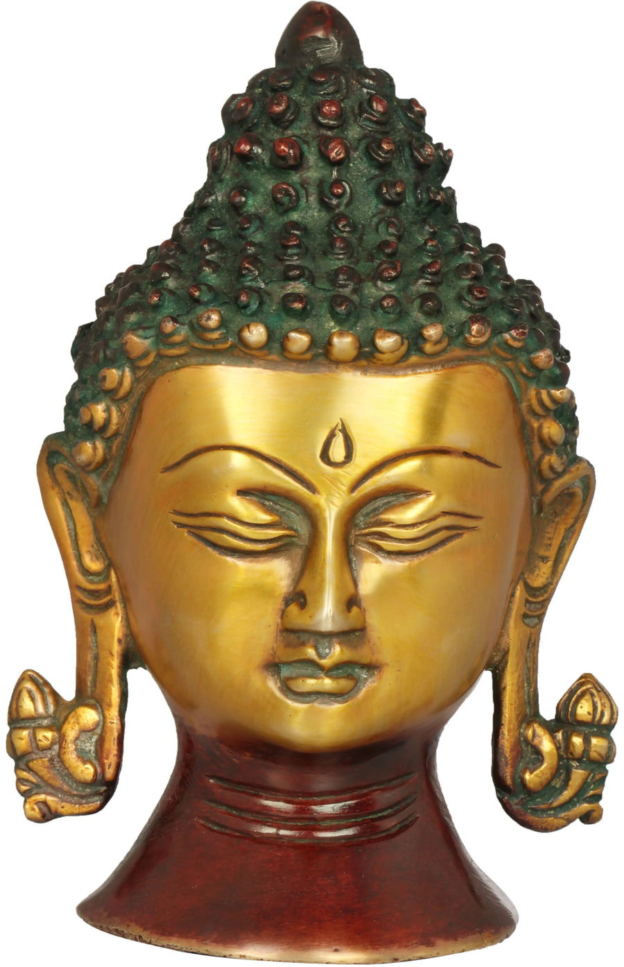 5" Lord Buddha Head Tibetan Buddhist Brass Idol Handmade