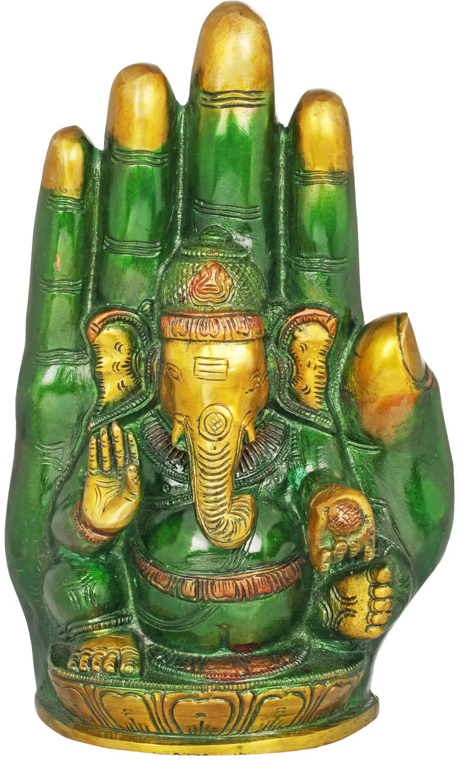 9" Lord Ganesha Blessing Hand Brass Statue Handmade