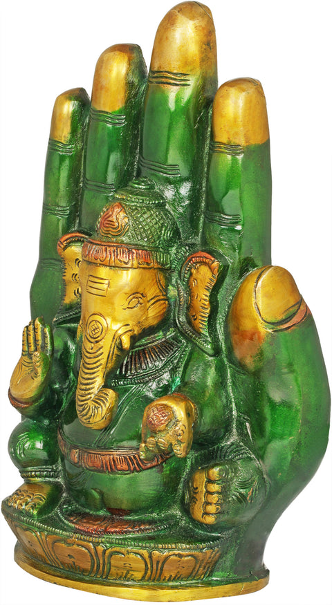 9" Lord Ganesha in Blessing Hand in Brass | Handmade | Made In India