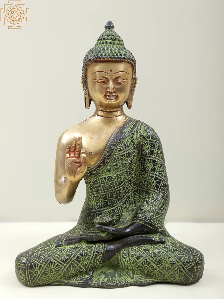 8" Lord Buddha Preaching Gesture Brass Statue for Home Decor