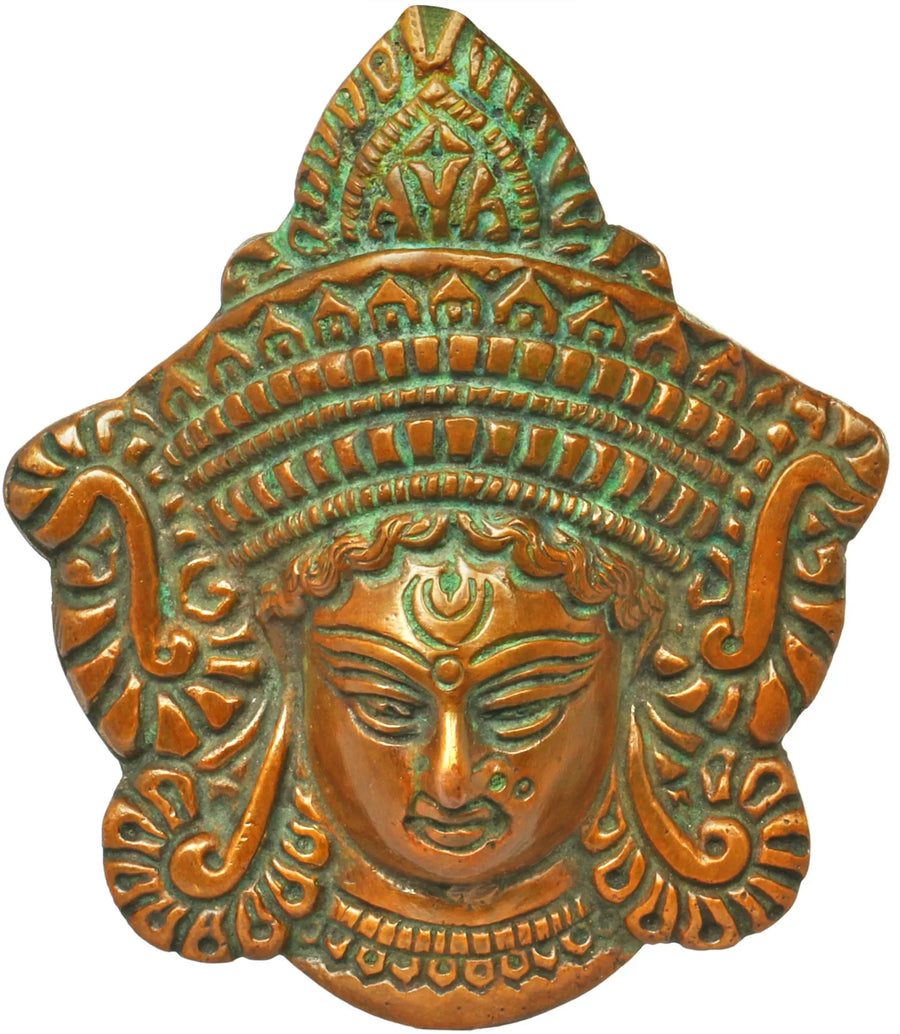 3" Devi Durga Brass Wall Hanging Mask Handmade