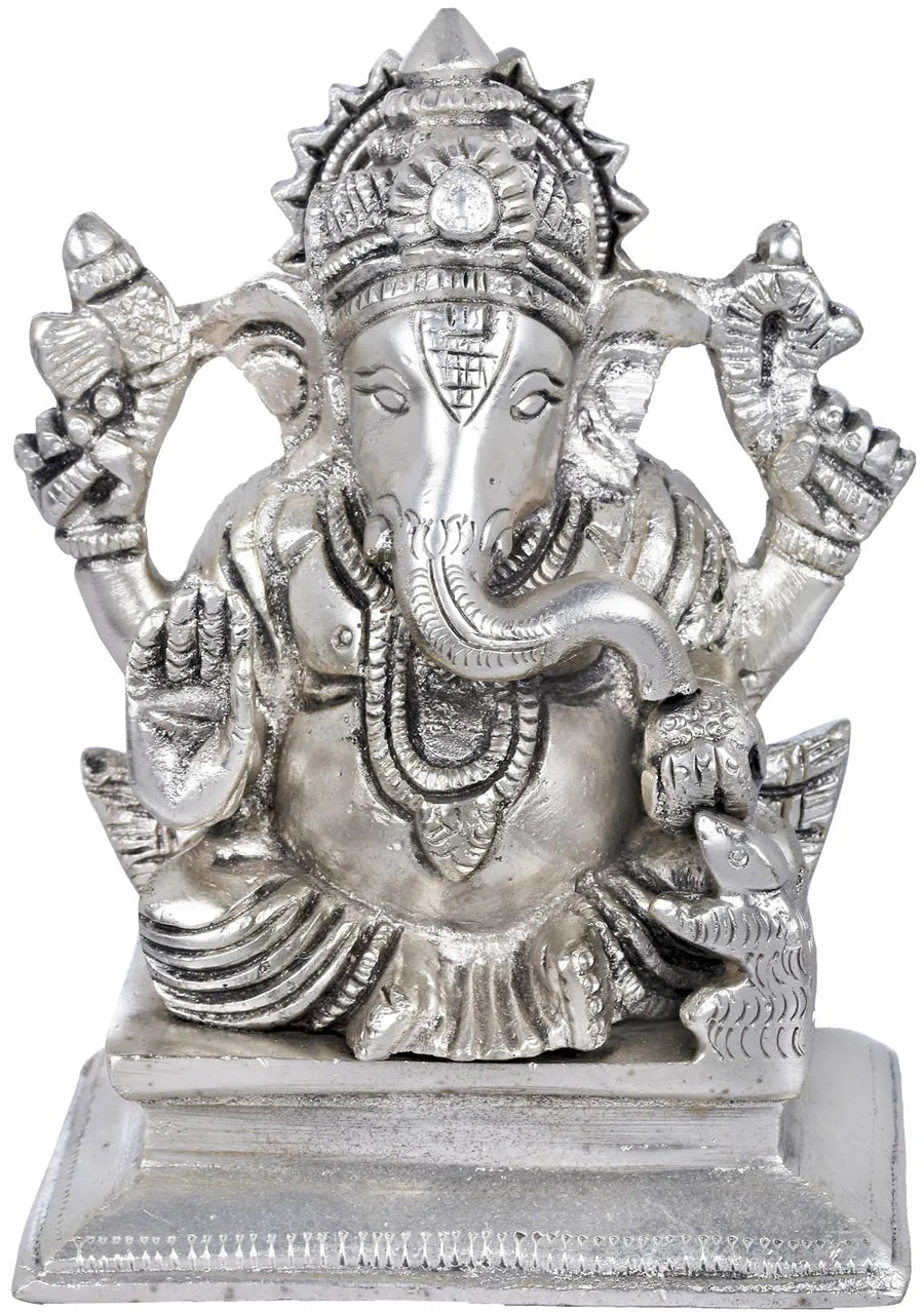 4" Lord Ganesha Handmade Brass Idol for Home Pooja