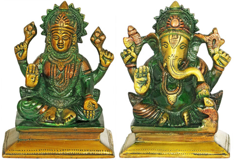 4" Lakshmi Ganesha - Small Size In Brass | Handmade | Made In India