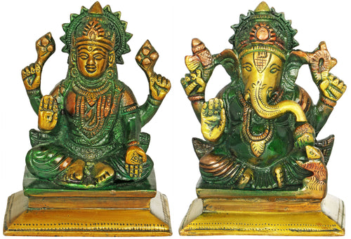 4" Lakshmi Ganesha Brass Idol Handmade