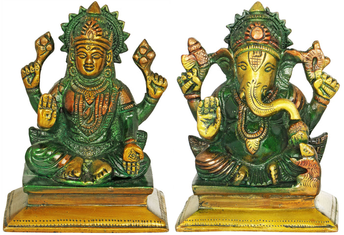 4" Lakshmi Ganesha Brass Idol Handmade