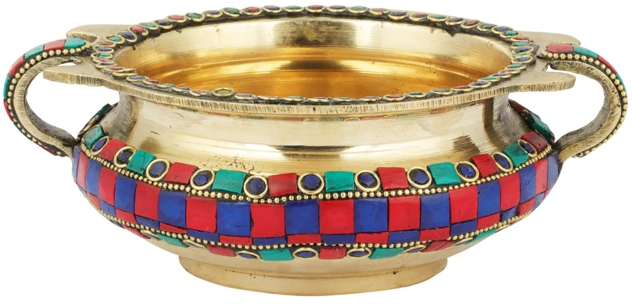 Small Brass Urli with Inlay Work for Home Decor