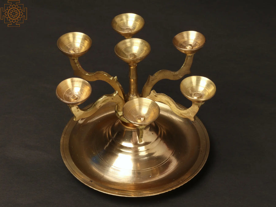 5" Seven Wicks Brass Lamp Handmade for Pooja