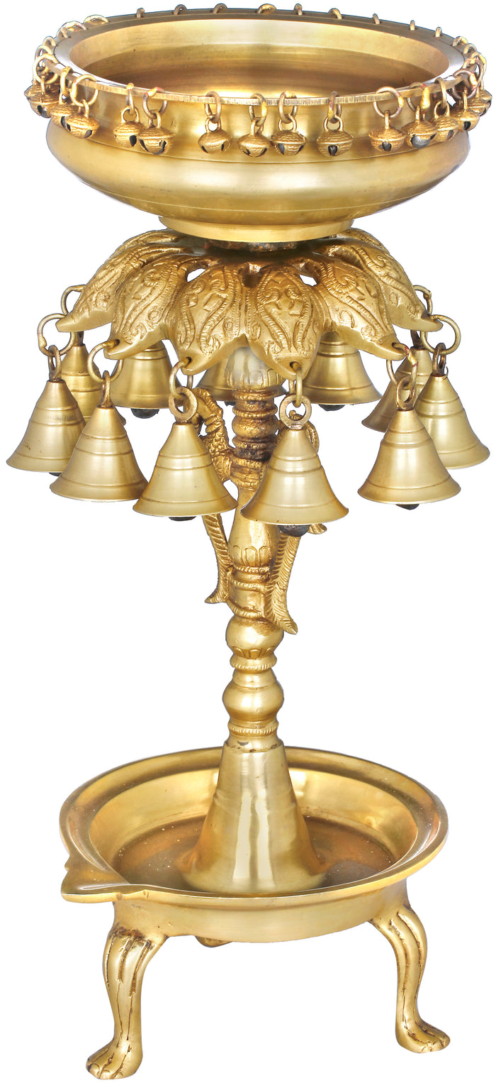 Auspicious Brass Urli Lamp with Bells for Home Decor