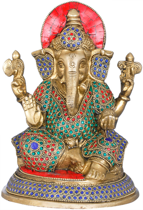 8" Seated Ganesha Brass Idol Handmade