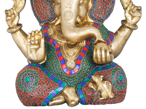 12" Crowned Ganesha In Brass | Handmade | Made In India