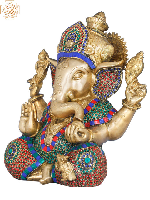 12" Crowned Ganesha In Brass | Handmade | Made In India