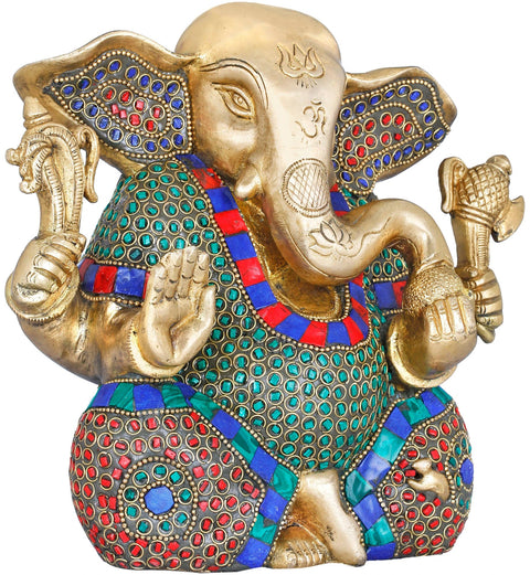 7" Ganesha Enjoying Modak In Brass | Handmade | Made In India
