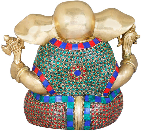 7" Ganesha Enjoying Modak In Brass | Handmade | Made In India