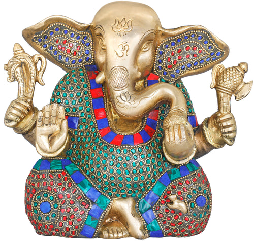 7" Ganesha Enjoying Modak Brass Statue Handmade