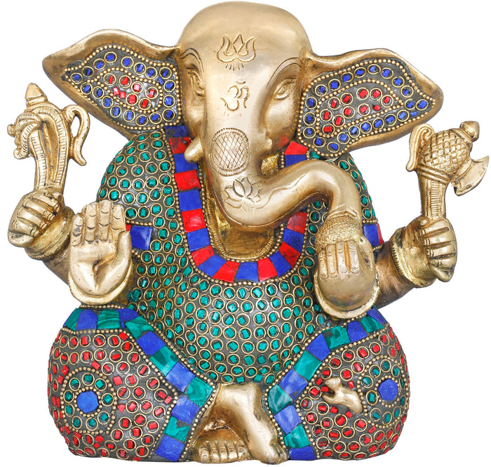 7" Ganesha Enjoying Modak Brass Statue Handmade