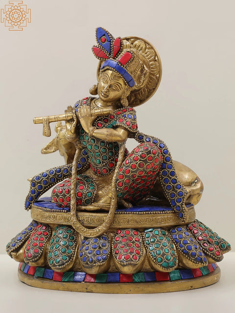 8" Krishna and Cow in their Rhythmic Posture in Brass | Handmade | Made in India