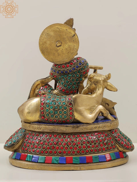 8" Krishna and Cow in their Rhythmic Posture in Brass | Handmade | Made in India