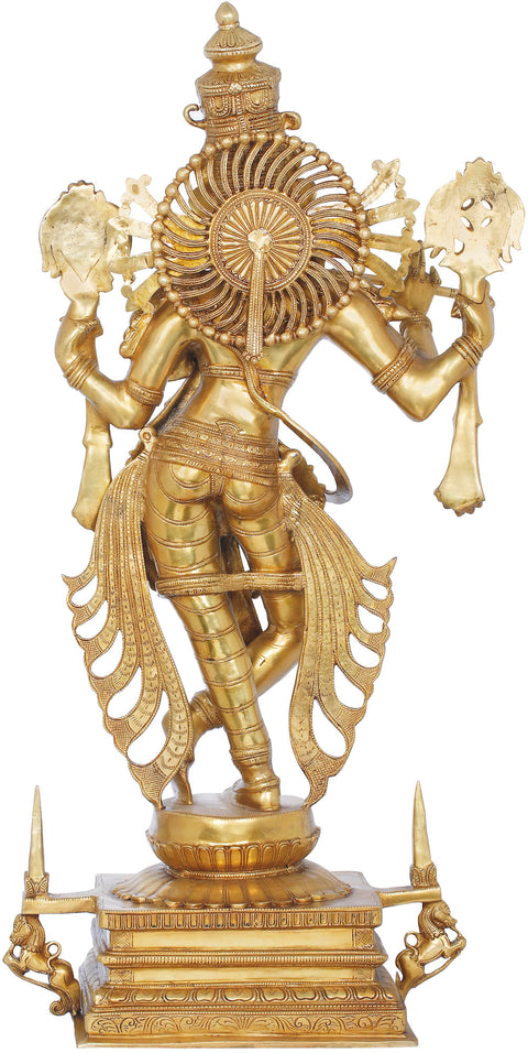 40" Brass Tribhang Murari Chaturbhujadhari Krishna Idol with Towering Kirtimukha Crown