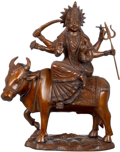 13" Handmade Gujarati Durga Mata Brass Idol for Pooja