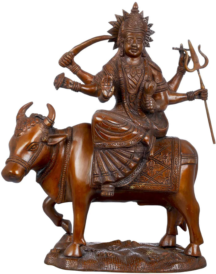 13" Handmade Gujarati Durga Mata Brass Idol for Pooja