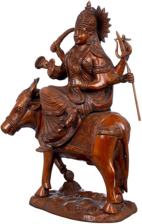 13" Gujarati Durga Mata Brass Idol | Handmade | Made In India