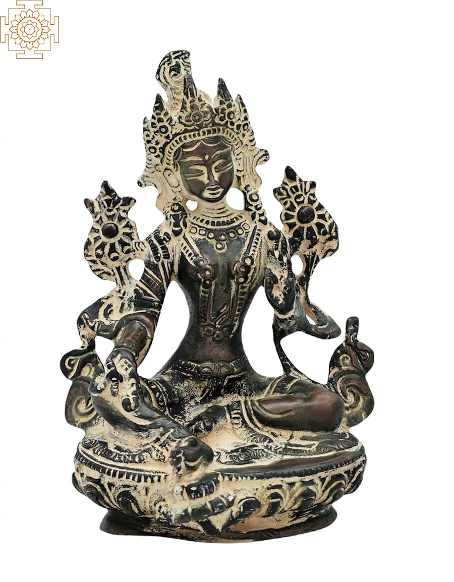 6" Green Tara Tibetan Buddhist Goddess Brass Statue Handmade