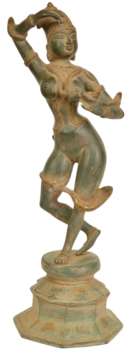 16" Handmade Sindoor Apsara Brass Statue Khajuraho Series