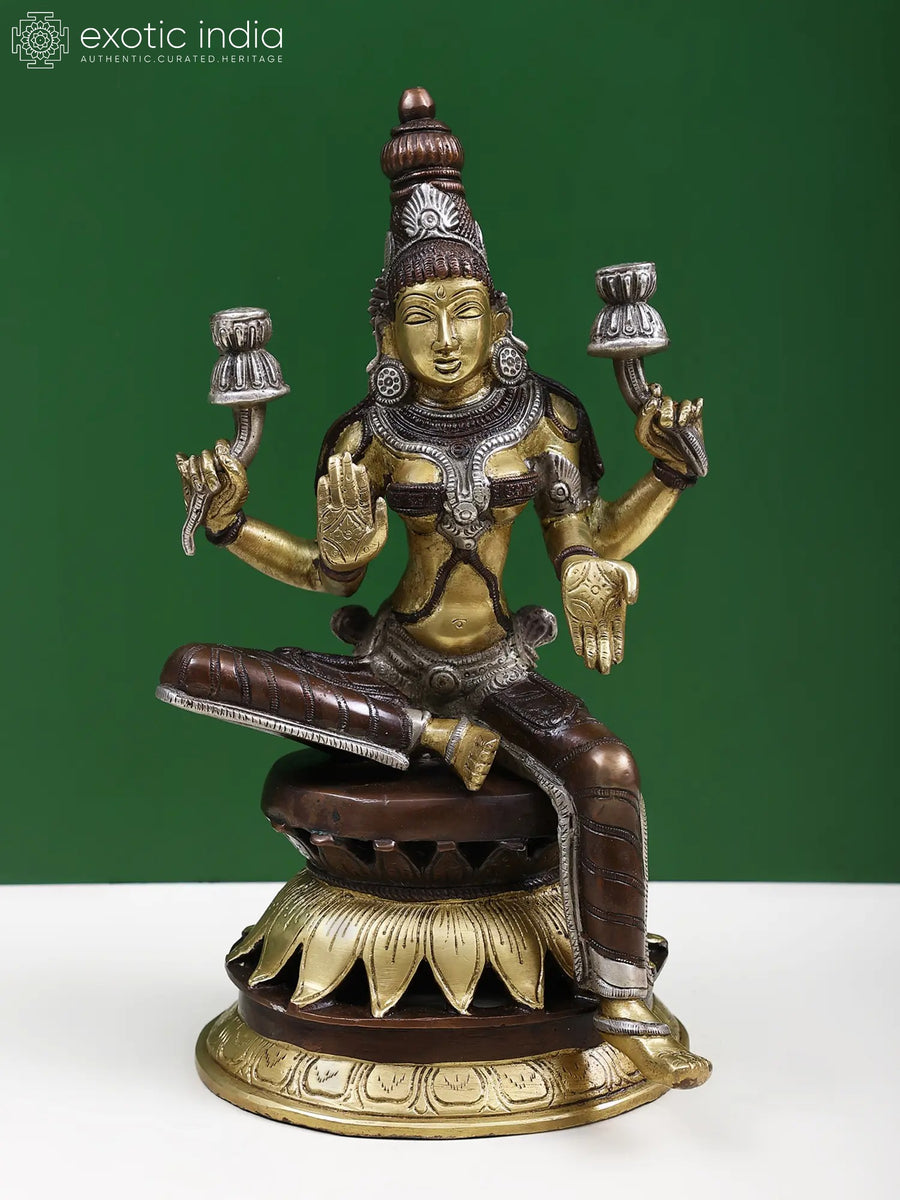 12" Goddess Lakshmi Brass Sculpture for Home Temple Pooja