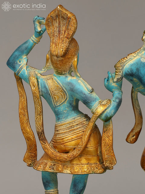 17" Tribhang Murari Krishna Looks on as Radha Dances | Handmade Brass Statue