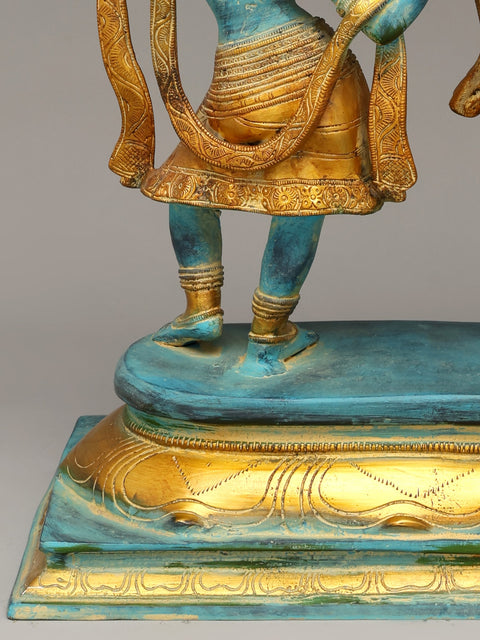 17" Tribhang Murari Krishna Looks on as Radha Dances | Handmade Brass Statue