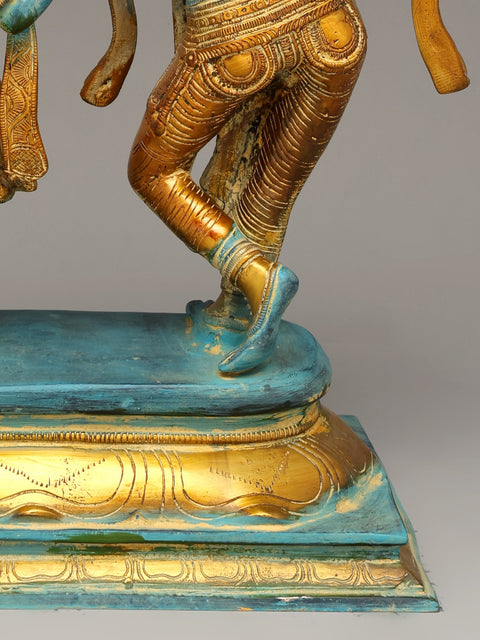 17" Tribhang Murari Krishna Looks on as Radha Dances | Handmade Brass Statue