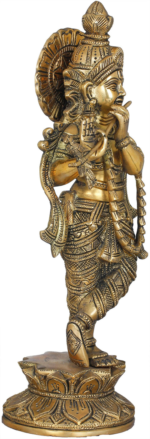 14" Krishna The Divine Flutist In Brass | Handmade | Made In India