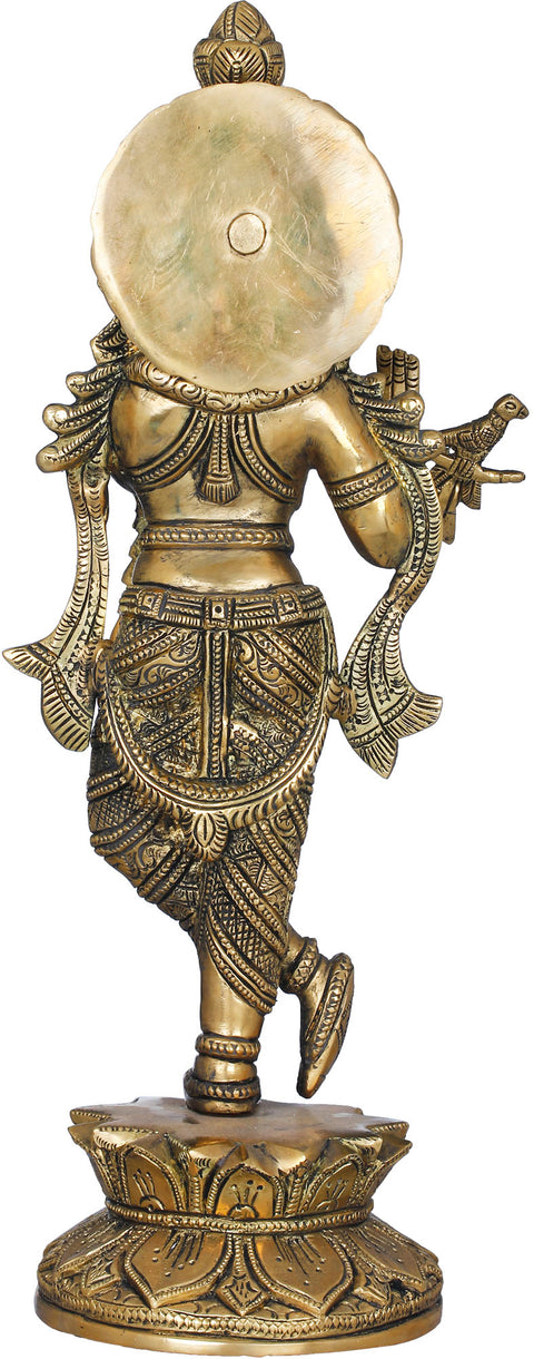 14" Krishna The Divine Flutist In Brass | Handmade | Made In India