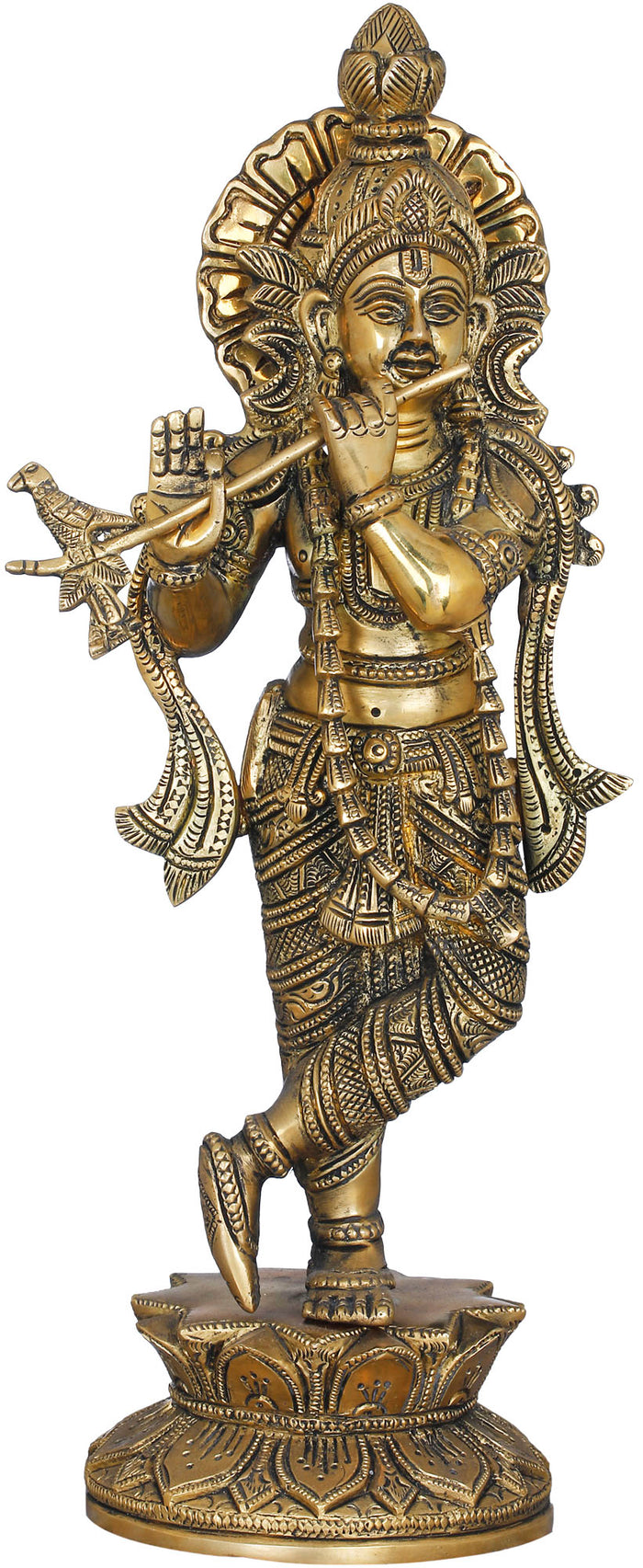 14" Krishna The Divine Flutist Handmade Brass Idol