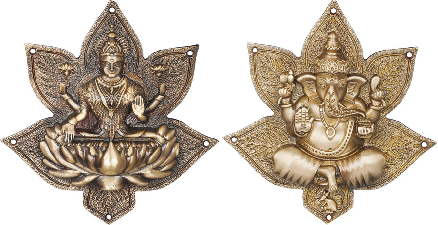 7" Brass Star Lakshmi Ganesha Wall Hanging Handmade