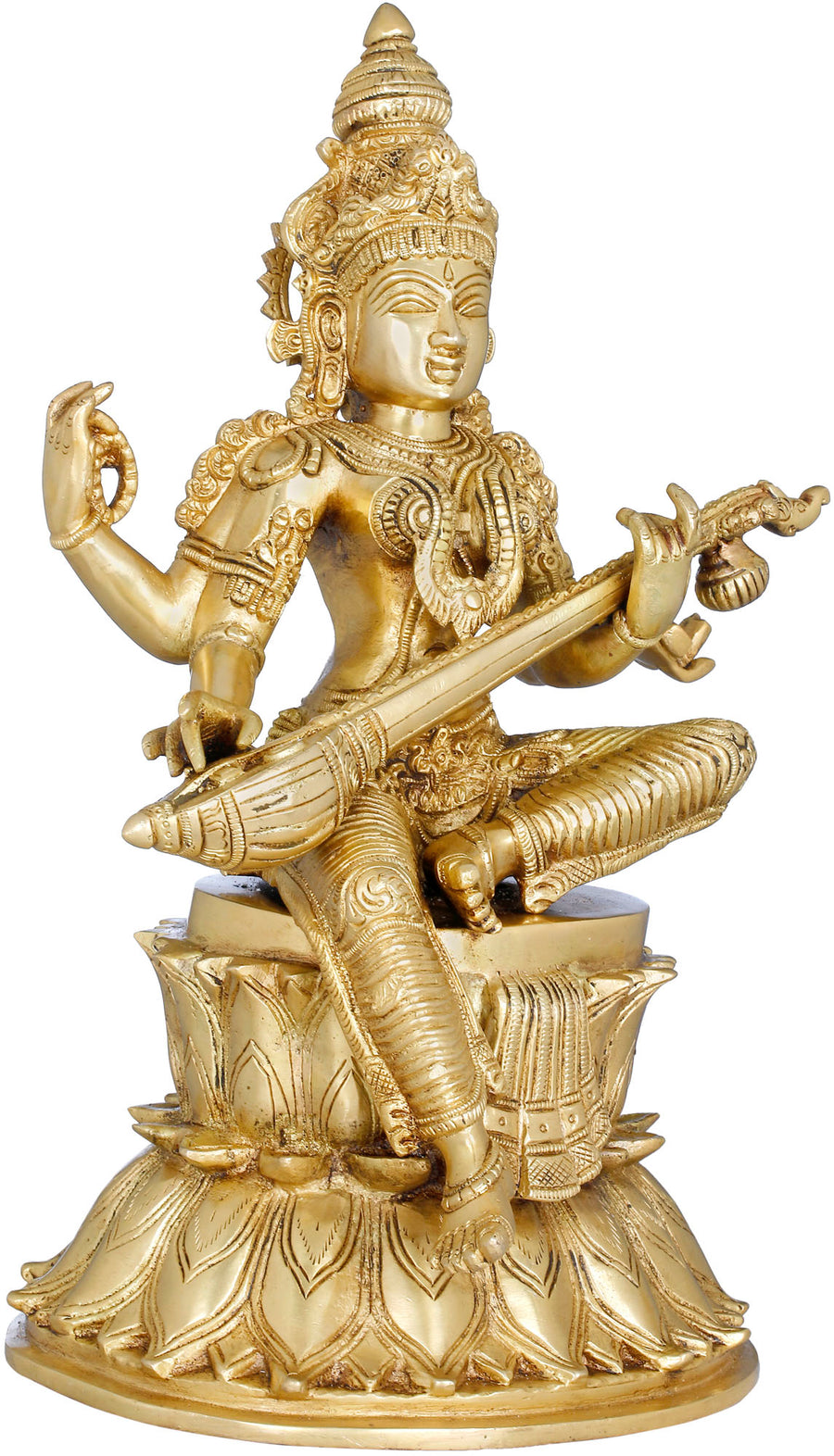 14" Saraswati Playing Veena Brass Statue Handmade