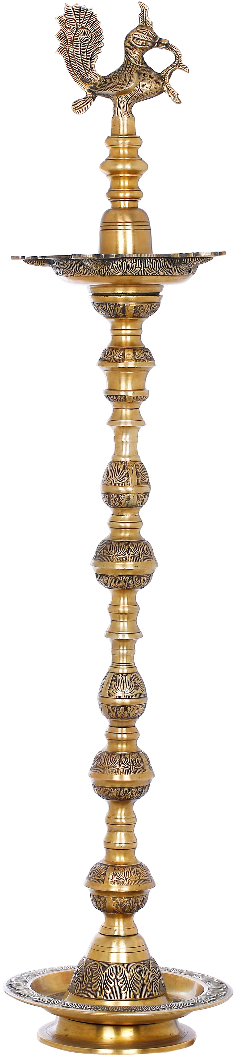 56" Large Size Peacock Lamp in Brass | Handmade | Made in India