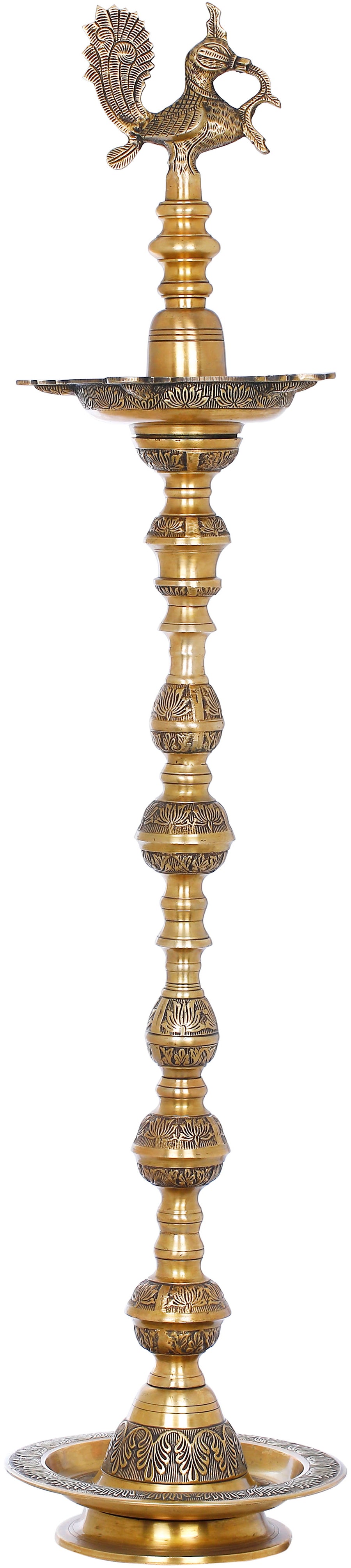 56" Large Handmade Peacock Brass Lamp for Home Decor