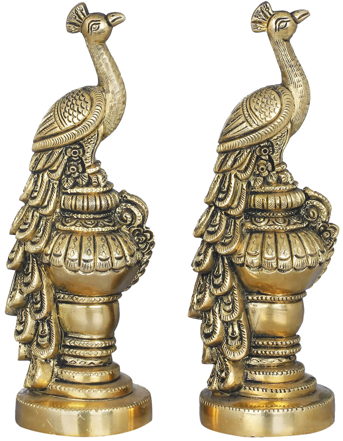 7" Pair of Peacocks Brass Figurine | Handmade Housewarming Gift