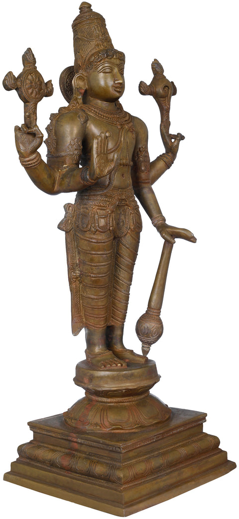19" Stately Lord Vishnu Brass Statue | Handmade Home Temple Murti