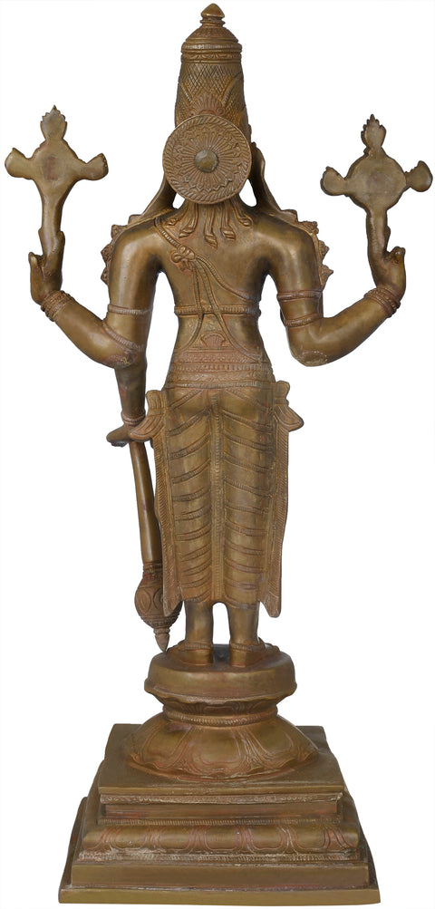 19" Stately Lord Vishnu Brass Statue | Handmade Home Temple Murti