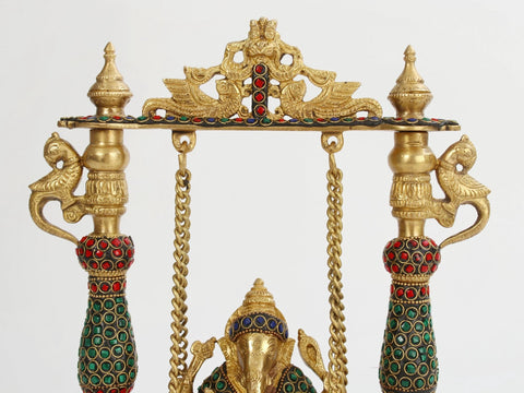 13" Lord Ganesha on a Swing In Brass