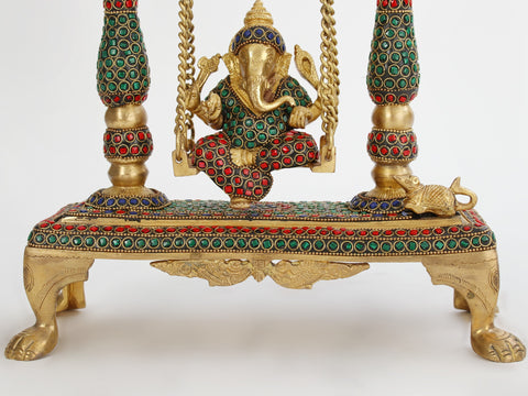 13" Lord Ganesha on a Swing In Brass