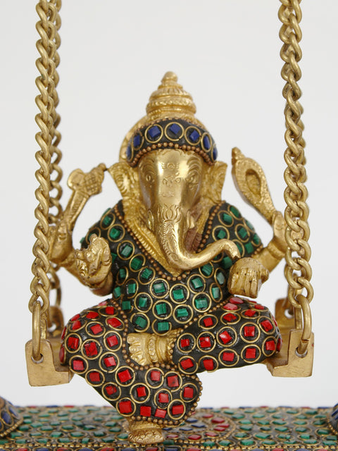 13" Lord Ganesha on a Swing In Brass