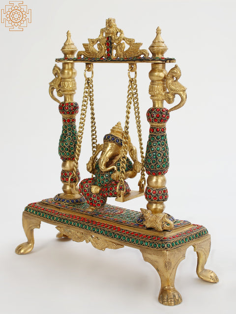 13" Lord Ganesha on a Swing In Brass