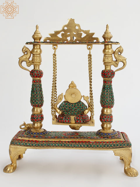 13" Lord Ganesha on a Swing In Brass