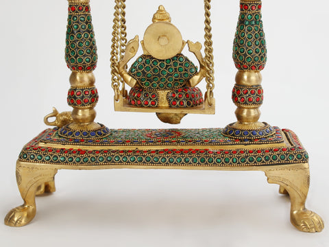 13" Lord Ganesha on a Swing In Brass