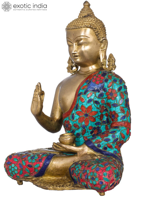 13" Tibetan Buddhist Deity Preaching Buddha In Brass | Handmade | Made In India