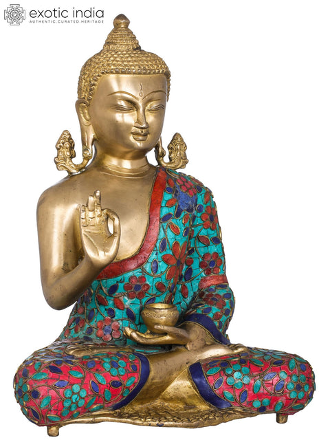 13" Tibetan Buddhist Deity Preaching Buddha In Brass | Handmade | Made In India