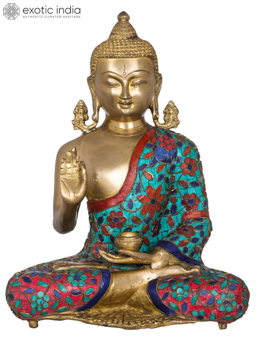 13" Handmade Tibetan Buddhist Preaching Buddha Brass Statue